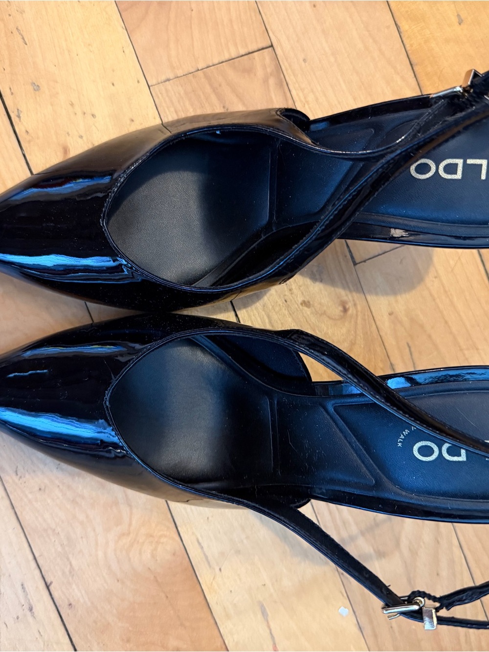 Aldo Black Patent Pointed Slingback Heels
